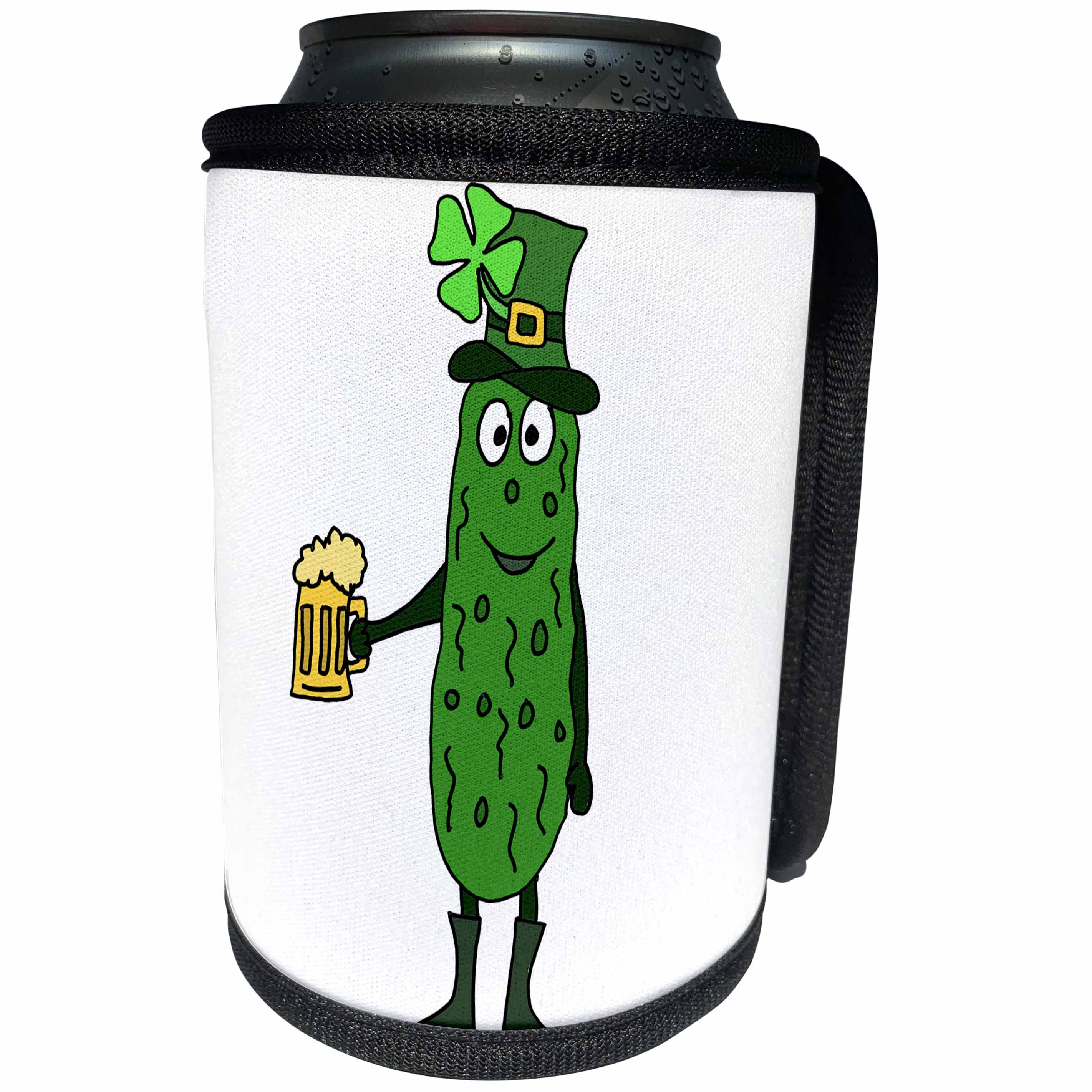3dRose All Smiles Art Holidays - Funny Cute Pickle Saint Patricks Day Cartoon - Can Cooler Bottle Wrap (cc_254065)