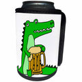3dRose All Smiles Art Drinking - Funny Cute Green Alligator Drinking Beer Cartoon - Can Cooler Bottle Wrap (cc_254068)