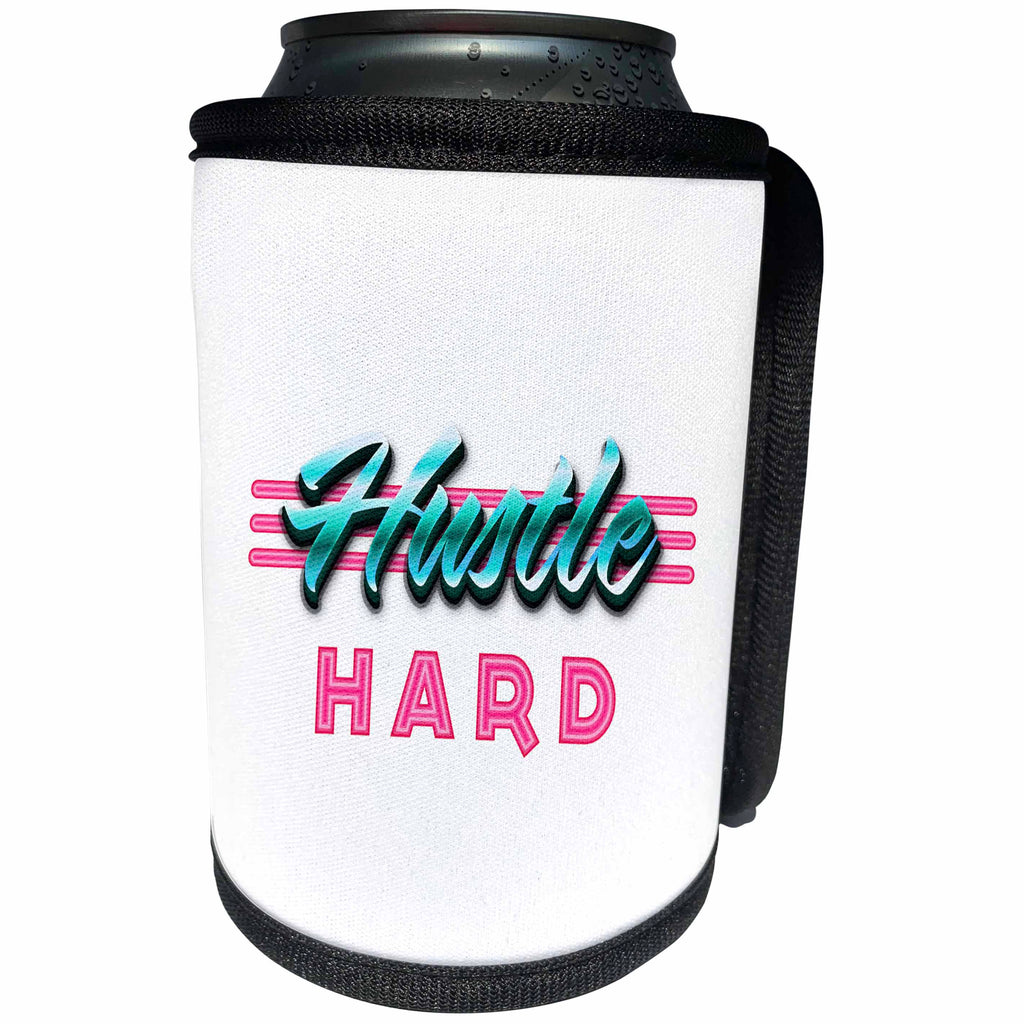 3dRose Carsten Reisinger - Illustrations - Hustle Hard Motivational Quote - Can Cooler Bottle Wrap (cc_254076)