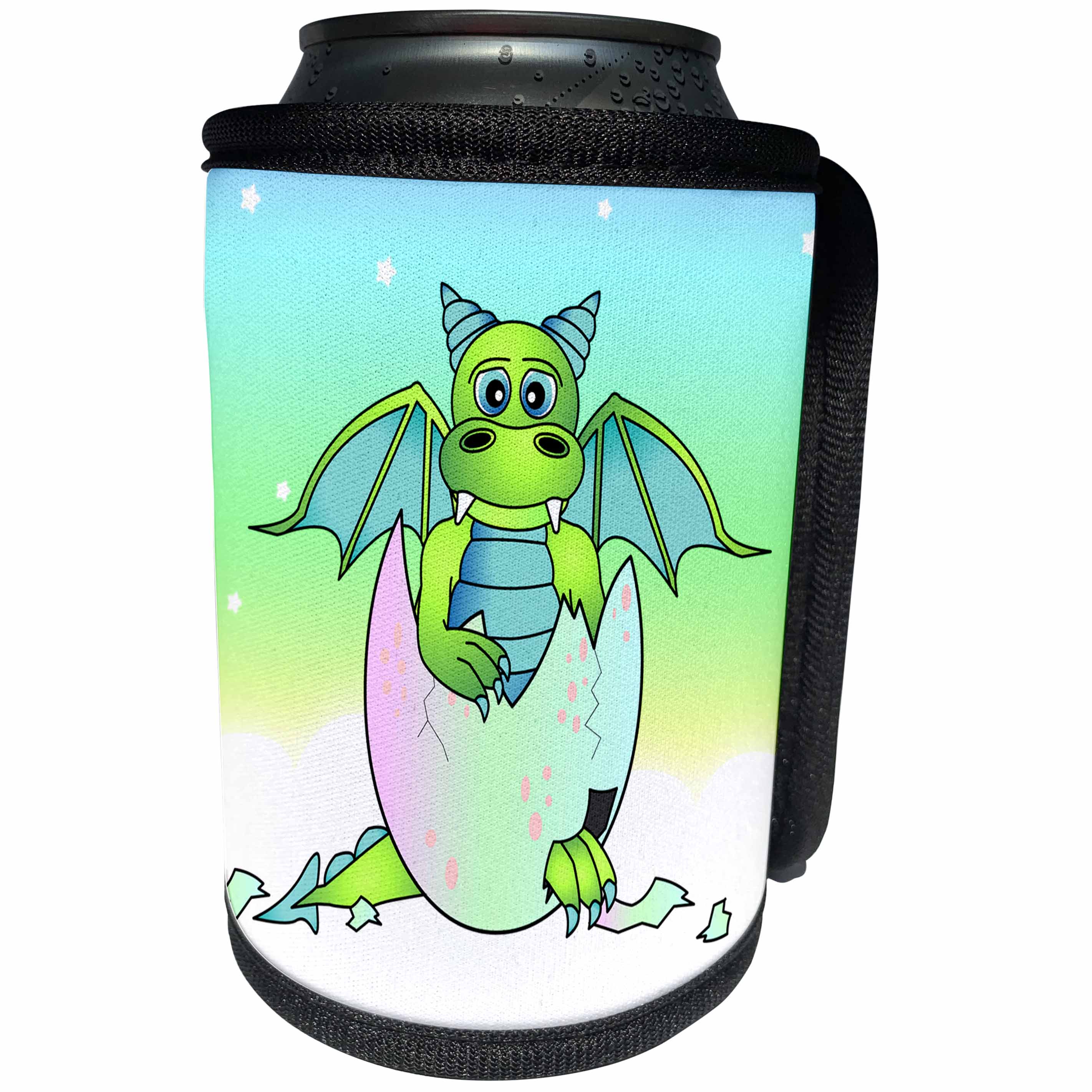 3dRose Janna Salak Designs Dragons - Green Baby Dragon in Cracked Egg - Can Cooler Bottle Wrap (cc_25408)