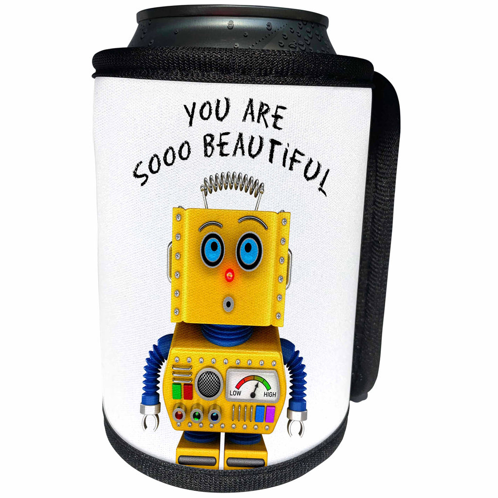 3dRose Carsten Reisinger - Illustrations - You are so beautiful - cute vintage robot looking at you - Can Cooler Bottle Wrap (cc_254083)