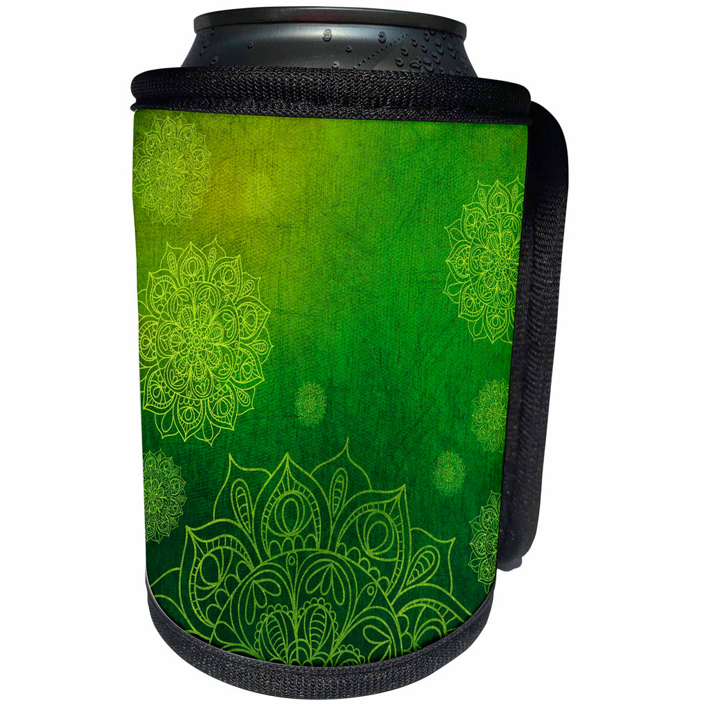 3dRose Sven Herkenrath Mandala - Mandala with Green Background Buddha Yoga Style - Can Cooler Bottle Wrap (cc_254091)