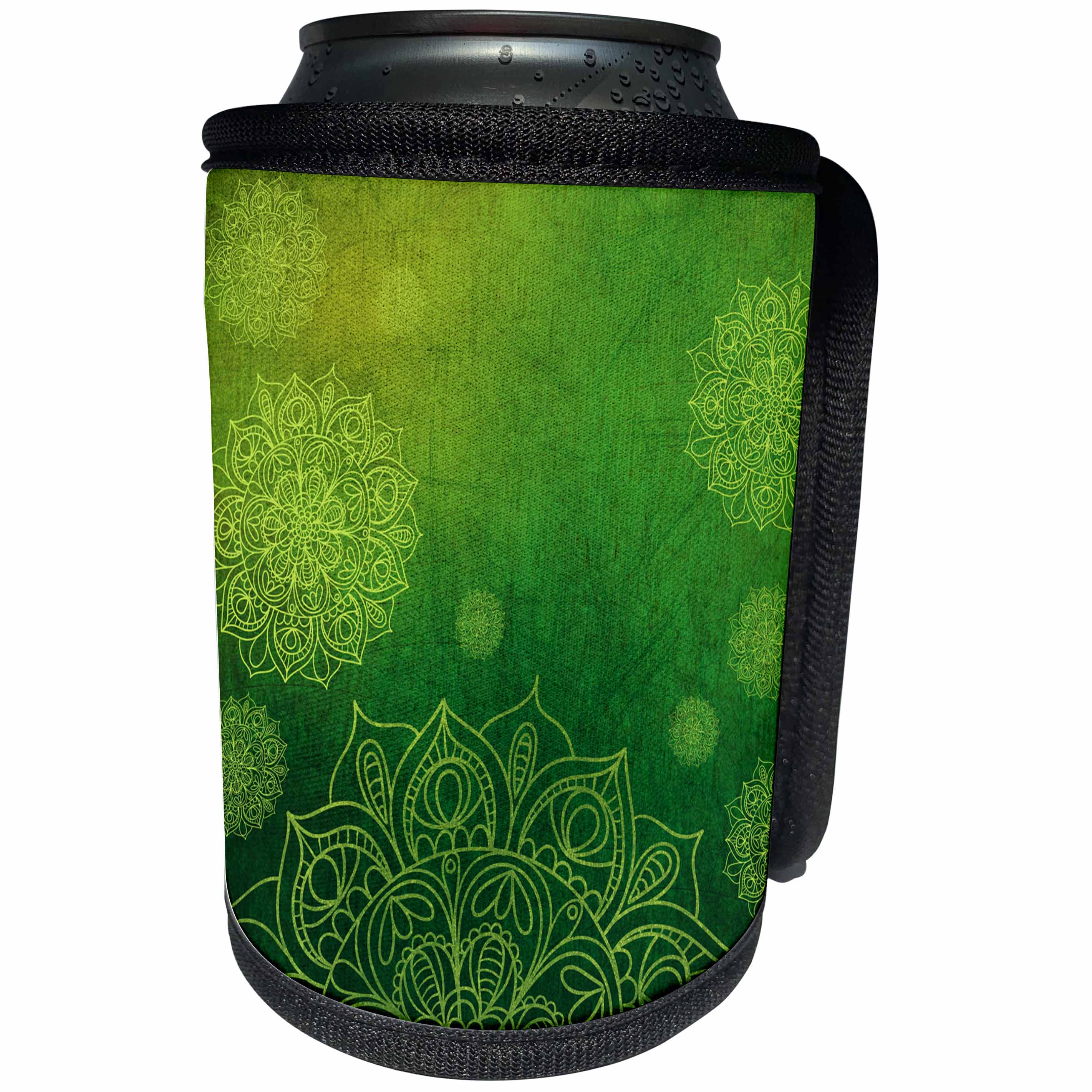 3dRose Sven Herkenrath Mandala - Mandala with Green Background Buddha Yoga Style - Can Cooler Bottle Wrap (cc_254091)