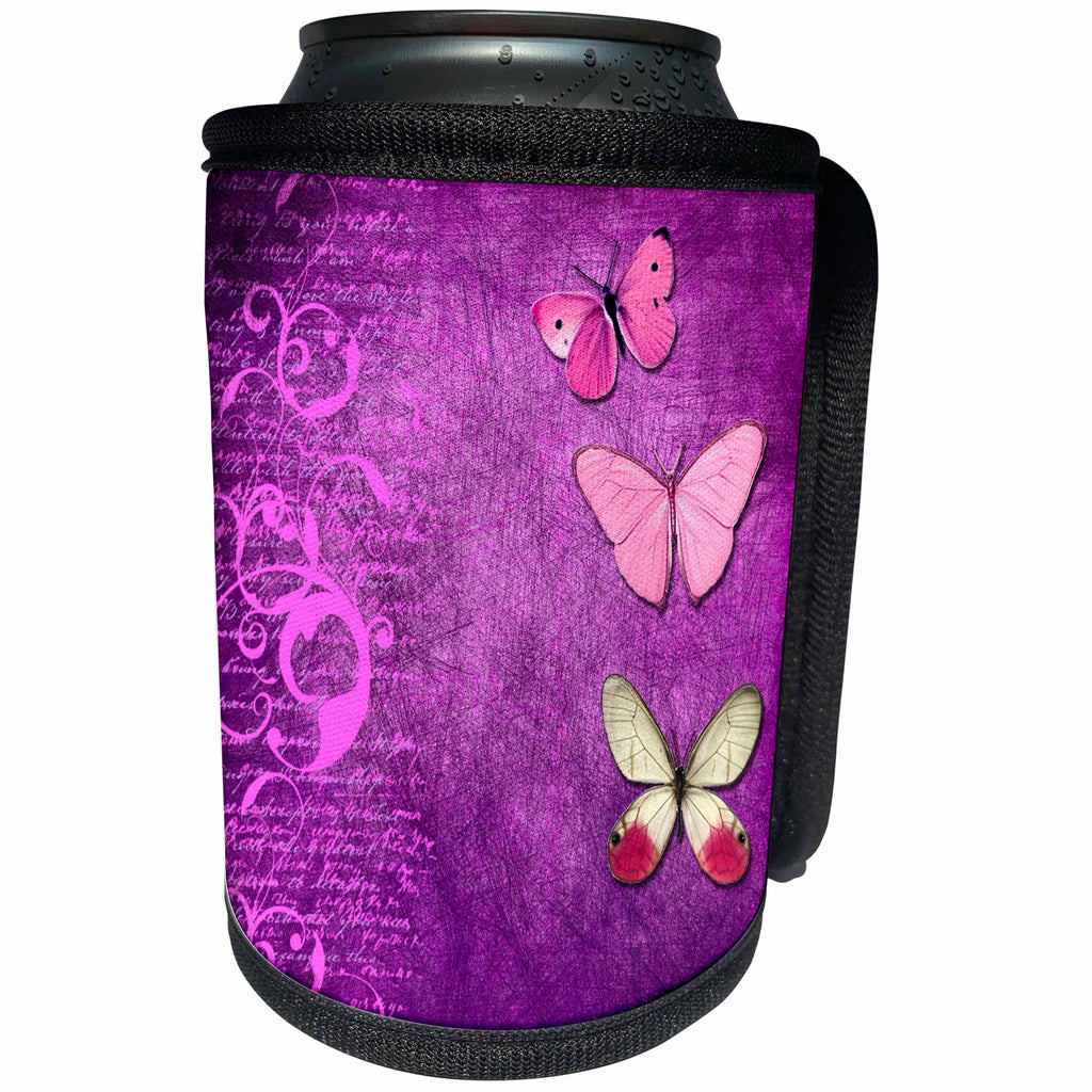 3dRose Sven Herkenrath Fantasy - Purple Colorful Art with Butterfly Insect Animal - Can Cooler Bottle Wrap (cc_254093)