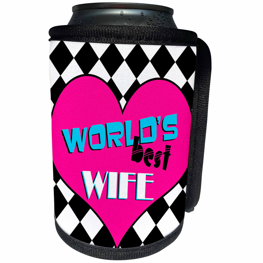 3dRose Janna Salak Designs World s Best - Worlds Best Wife - Can Cooler Bottle Wrap (cc_25411)