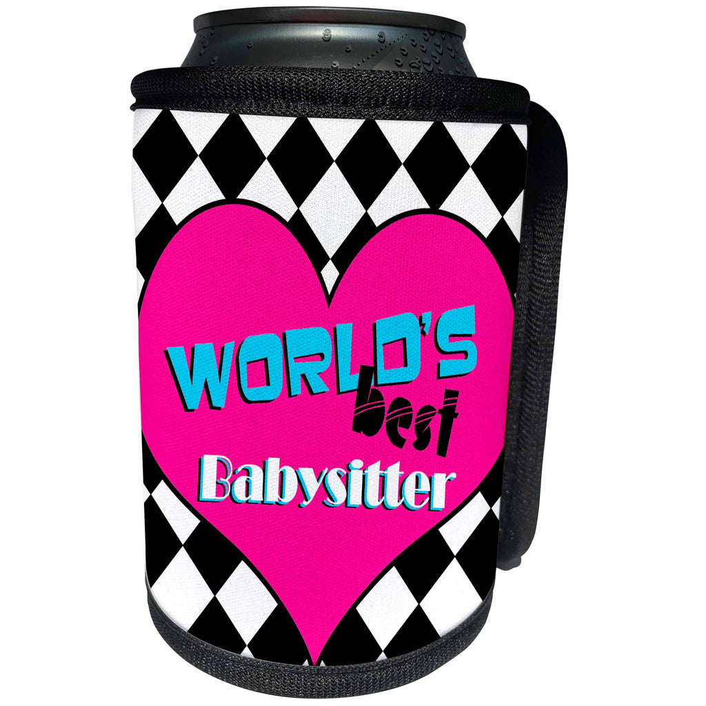 3dRose Janna Salak Designs World s Best - Worlds Best Babysitter Pink - Can Cooler Bottle Wrap (cc_25415)