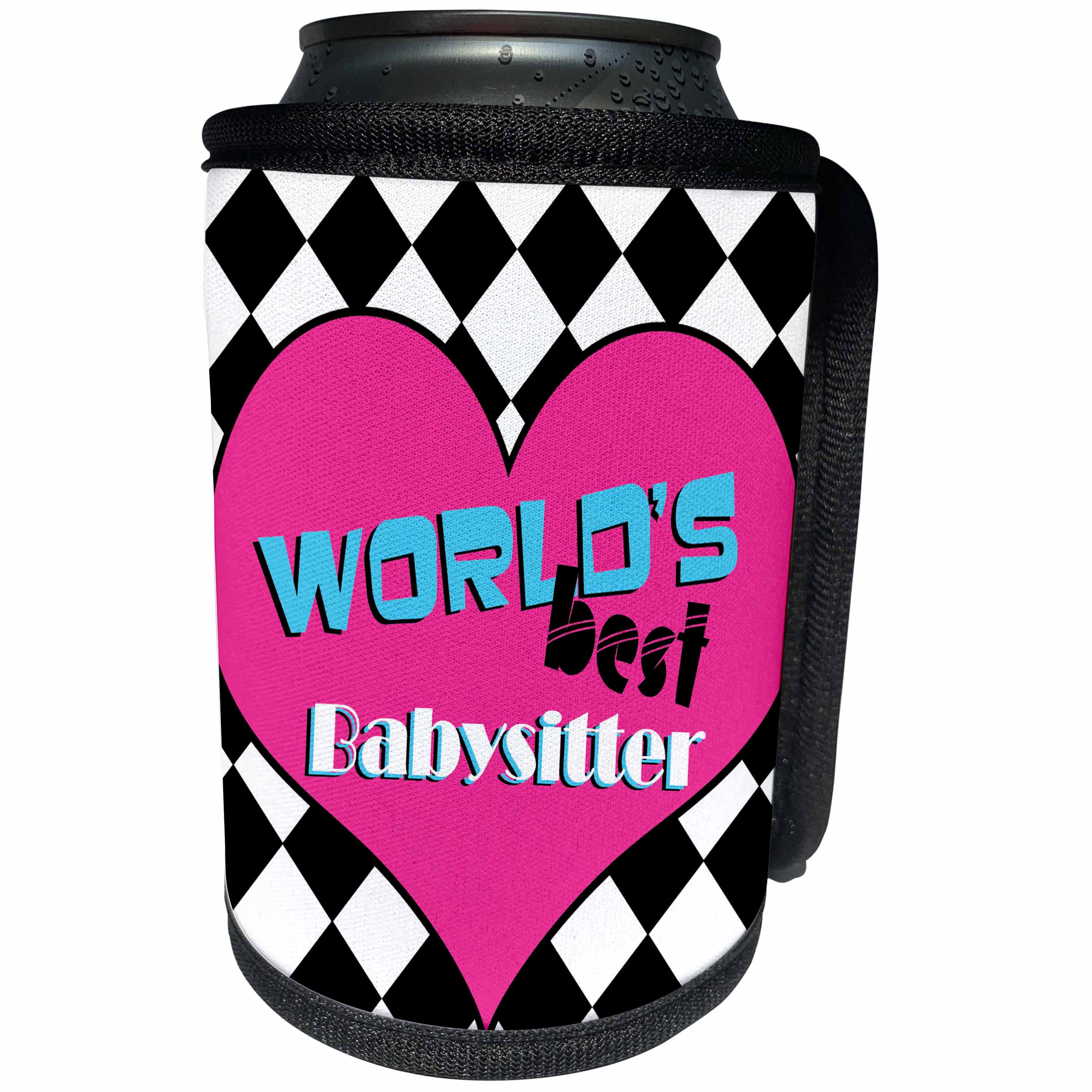 3dRose Janna Salak Designs World s Best - Worlds Best Babysitter Pink - Can Cooler Bottle Wrap (cc_25415)