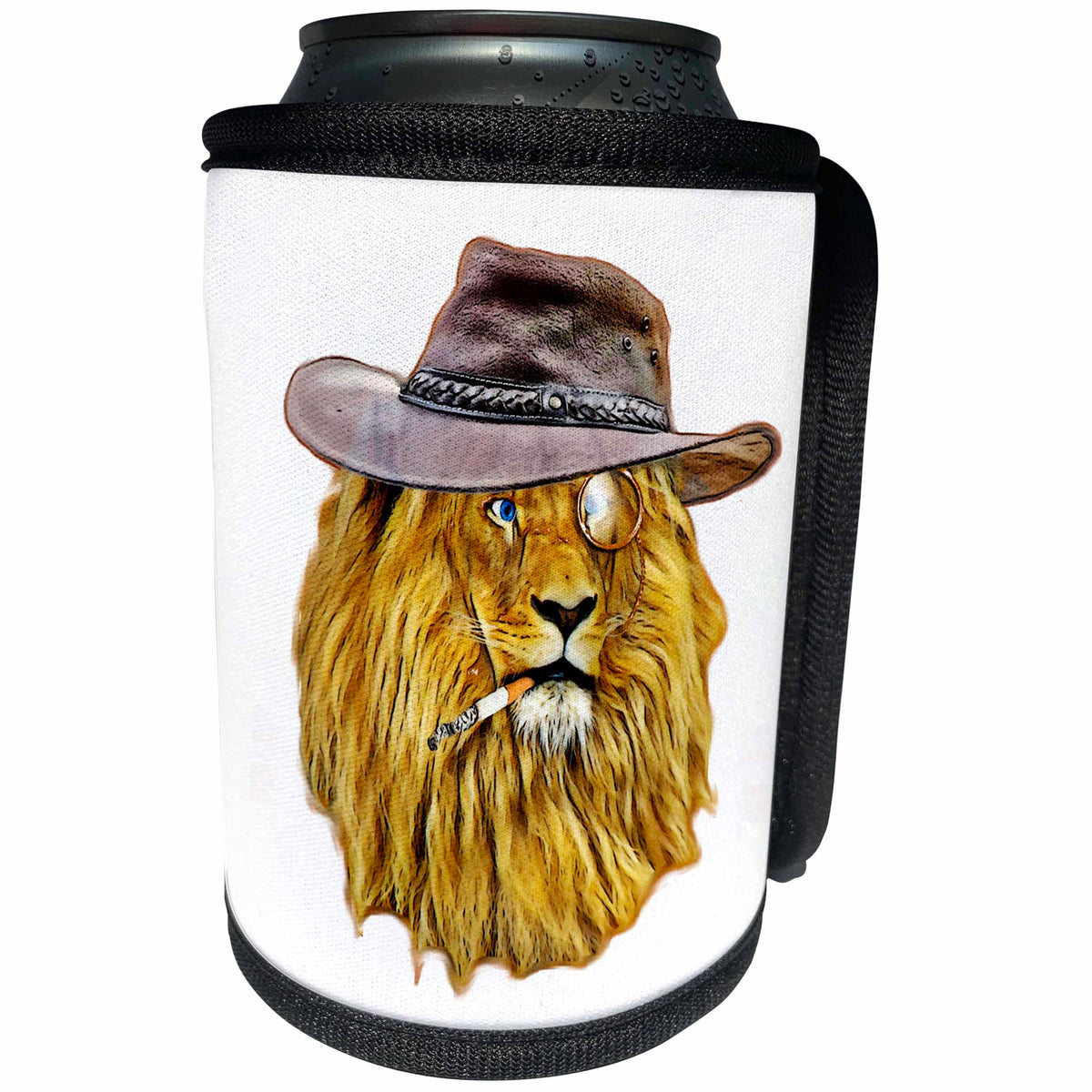 3dRose Sven Herkenrath Animal - Hipster African Lion with Hut and Smoking - Can Cooler Bottle Wrap (cc_254153)