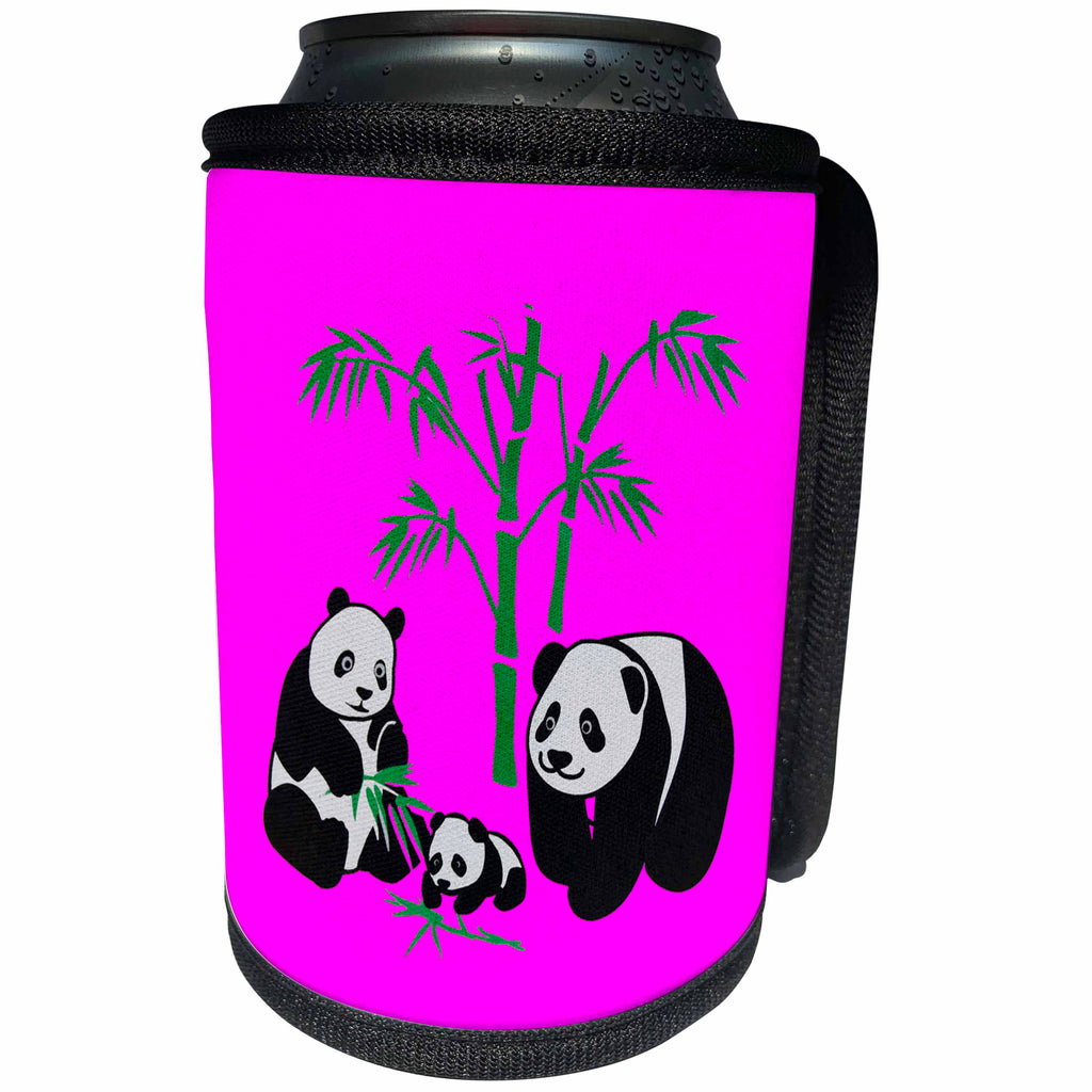3dRose Sven Herkenrath Animal - Pandas Eating next to Bamboos with purple Background Animal Graphic - Can Cooler Bottle Wrap (cc_254324)
