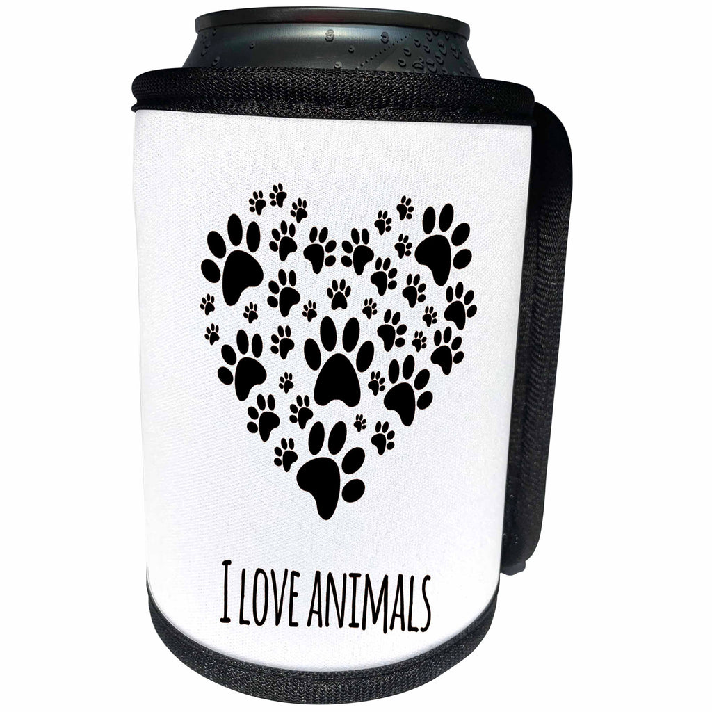 3dRose Sven Herkenrath Quotes - I love Animals Quotes Phrases Saying Paw Heart Cats Dogs - Can Cooler Bottle Wrap (cc_254326)
