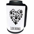 3dRose Sven Herkenrath Quotes - I love Animals Quotes Phrases Saying Paw Heart Cats Dogs - Can Cooler Bottle Wrap (cc_254326)