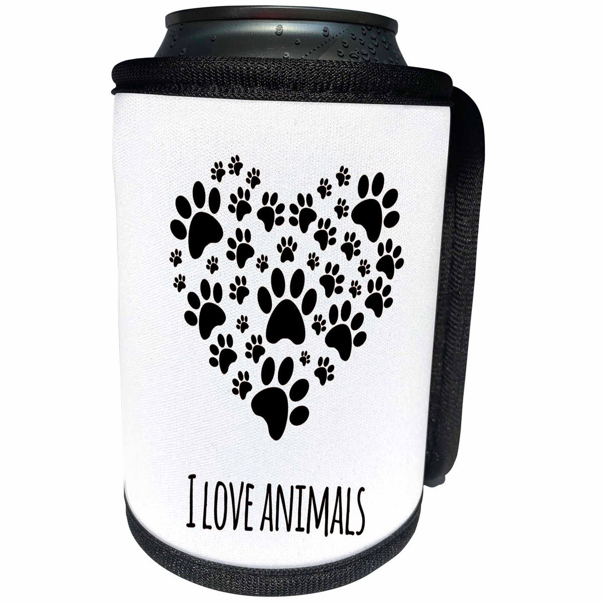 3dRose Sven Herkenrath Quotes - I love Animals Quotes Phrases Saying Paw Heart Cats Dogs - Can Cooler Bottle Wrap (cc_254326)