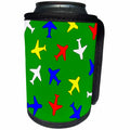 3dRose Janna Salak Designs Trains and Planes - Cute Plane Print Primary Colors Green Background - Can Cooler Bottle Wrap (cc_25433)
