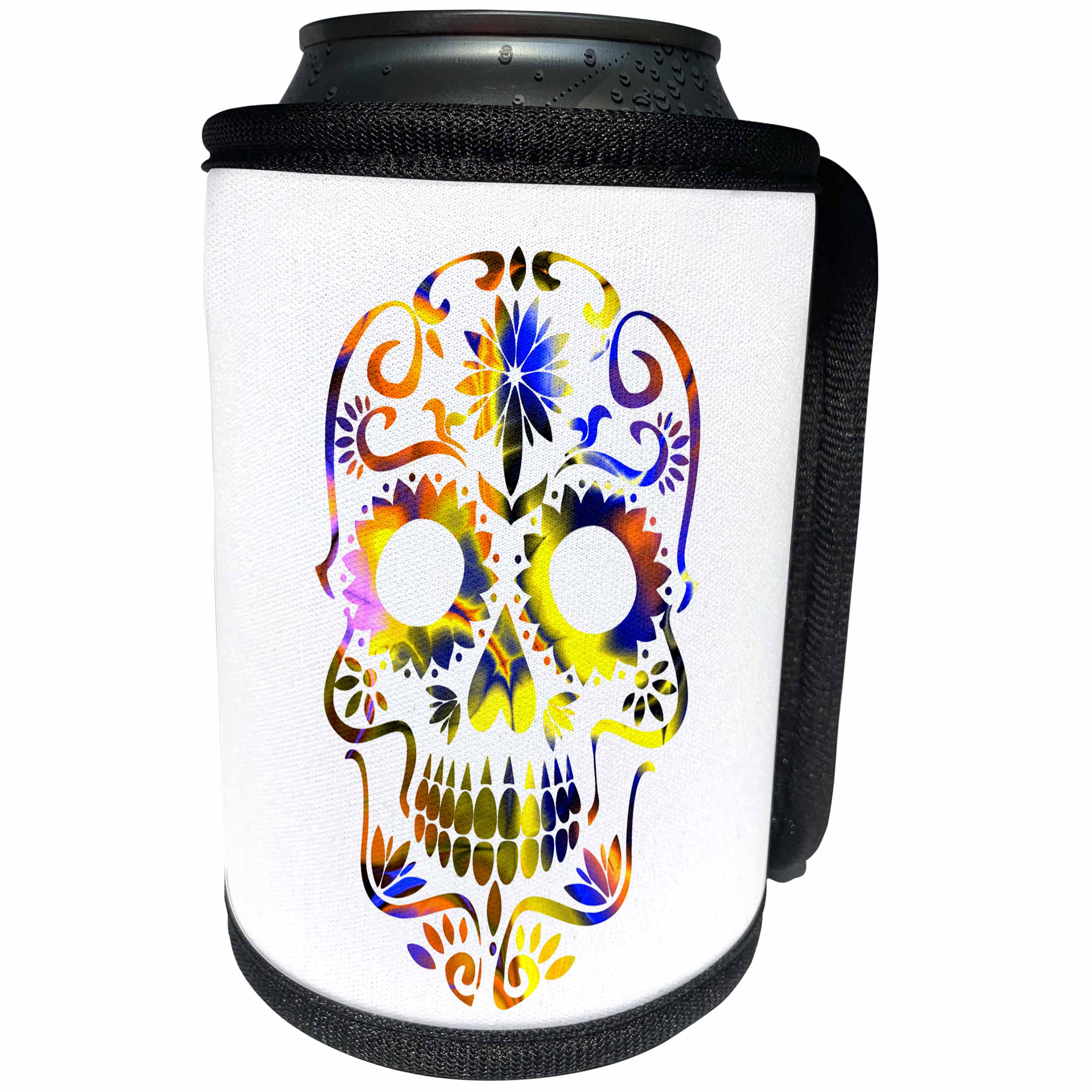 3dRose Sven Herkenrath Skull - Colorful Skull Head adorned with white Background Modern Creative - Can Cooler Bottle Wrap (cc_254330)