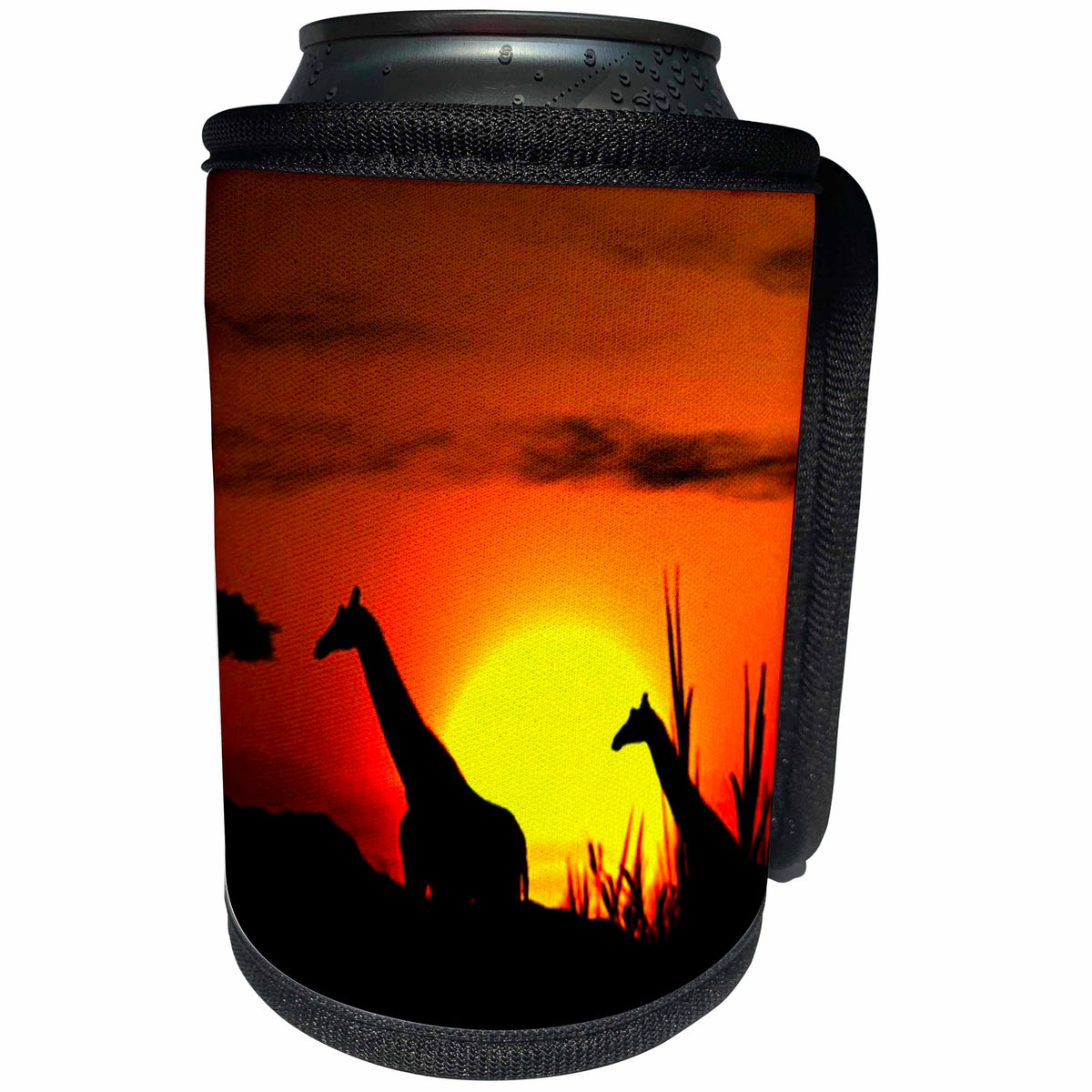 3dRose Sven Herkenrath Animal - Giraffes in Nature Sunset in the Background Wildlife Animal - Can Cooler Bottle Wrap (cc_254331)