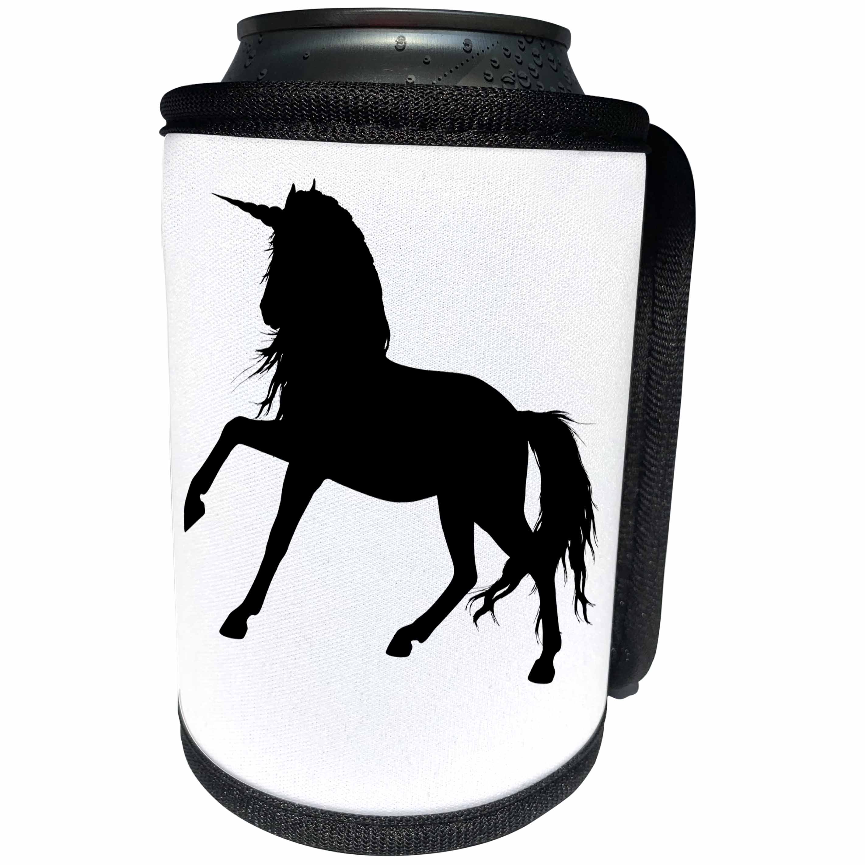 3dRose Sven Herkenrath Fantasy - Black Unicorn white Background Fantasy Symbol Sign Horse Pony - Can Cooler Bottle Wrap (cc_254339)