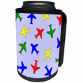 3dRose Janna Salak Designs Trains and Planes - Cute Plane Print Primary Colors Blue Stripe Background - Can Cooler Bottle Wrap (cc_25434)
