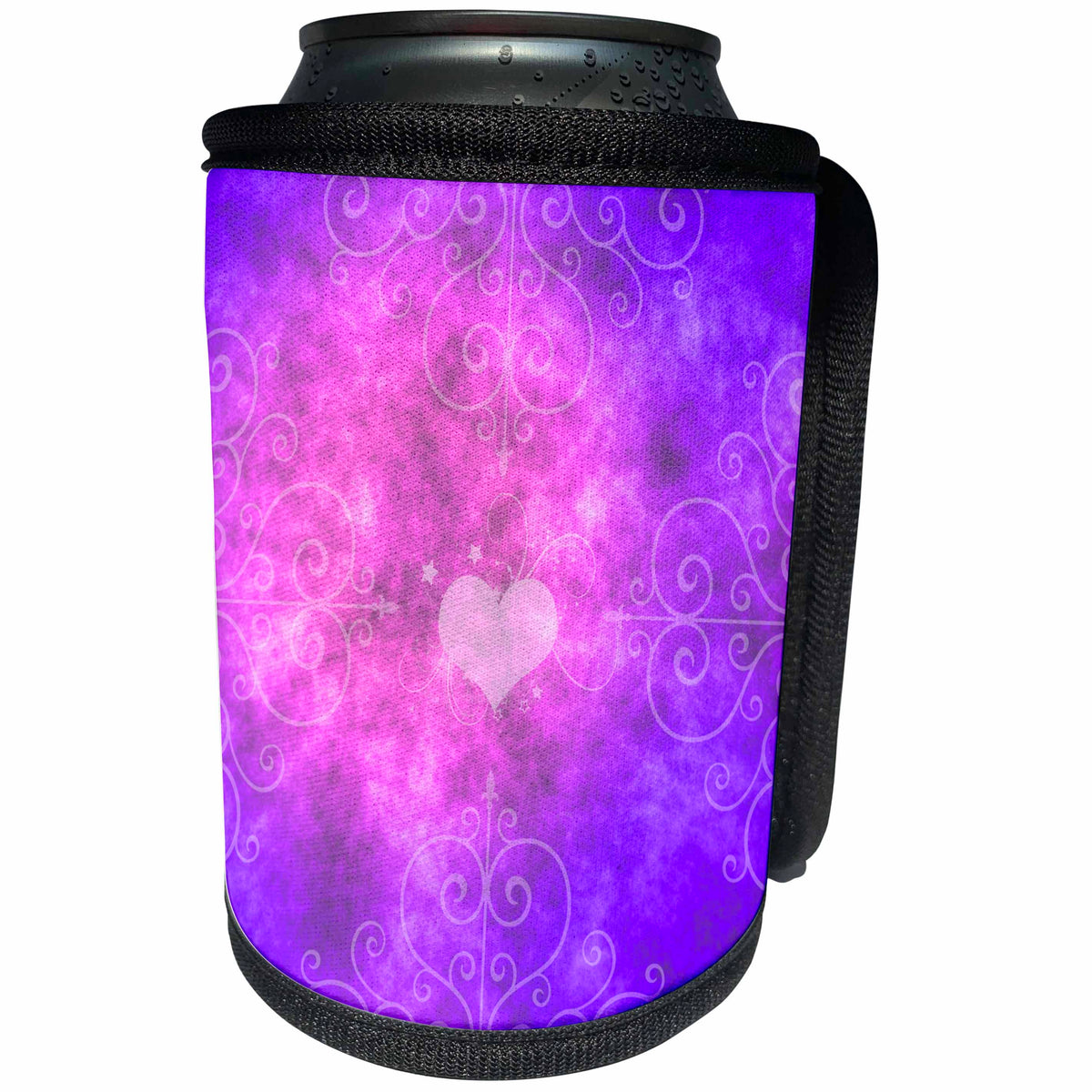 3dRose Sven Herkenrath Glitter - Shining Heart Glitter Adorned Purple Background Design Illustration - Can Cooler Bottle Wrap (cc_254342)