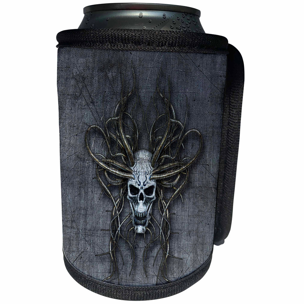 3dRose Sven Herkenrath Fantasy - Fantasy Monster Skull with Snakes in Black and Gray Beast Design - Can Cooler Bottle Wrap (cc_254346)