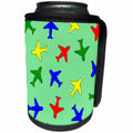 3dRose Janna Salak Designs Trains and Planes - Cute Plane Print Primary Colors Green Stripe Background - Can Cooler Bottle Wrap (cc_25435)