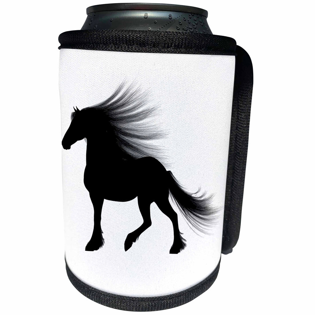 3dRose Sven Herkenrath Animal - Black Horse with long Forelock White Background Animal Nature Wild - Can Cooler Bottle Wrap (cc_254356)