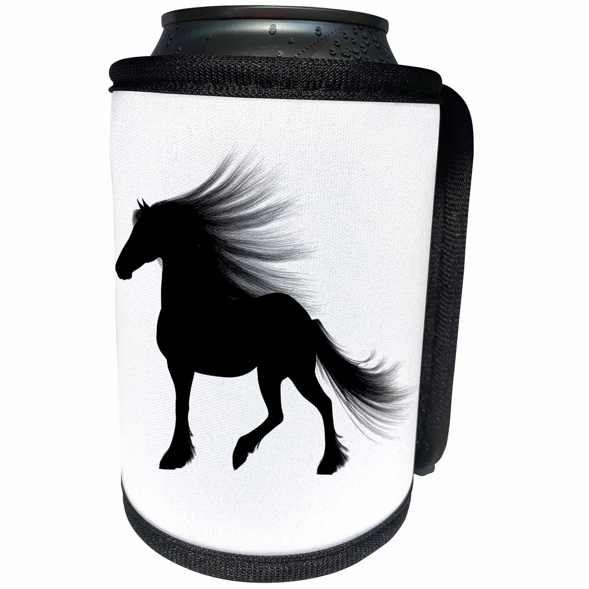3dRose Sven Herkenrath Animal - Black Horse with long Forelock White Background Animal Nature Wild - Can Cooler Bottle Wrap (cc_254356)