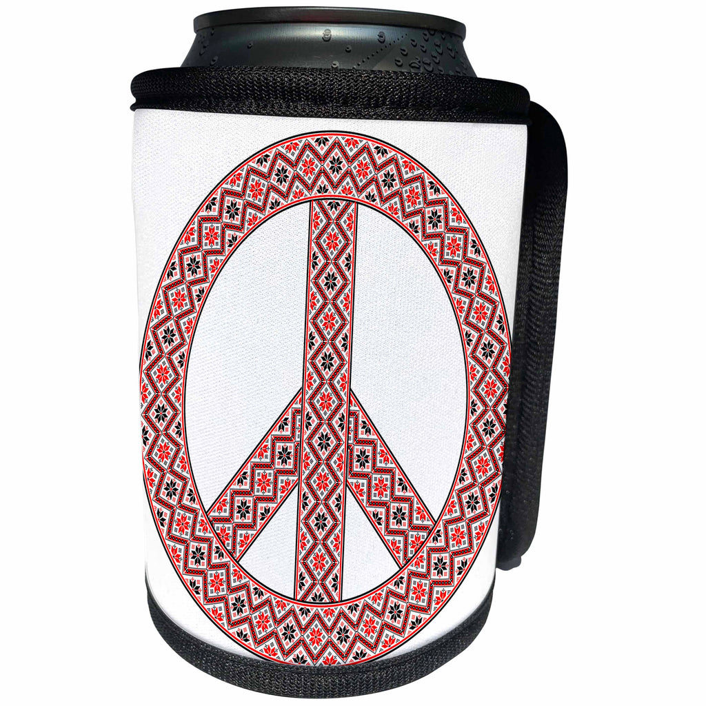3dRose Sven Herkenrath Symbol - Peace Symbol Sign Colorful Adorned White Background Design - Can Cooler Bottle Wrap (cc_254357)