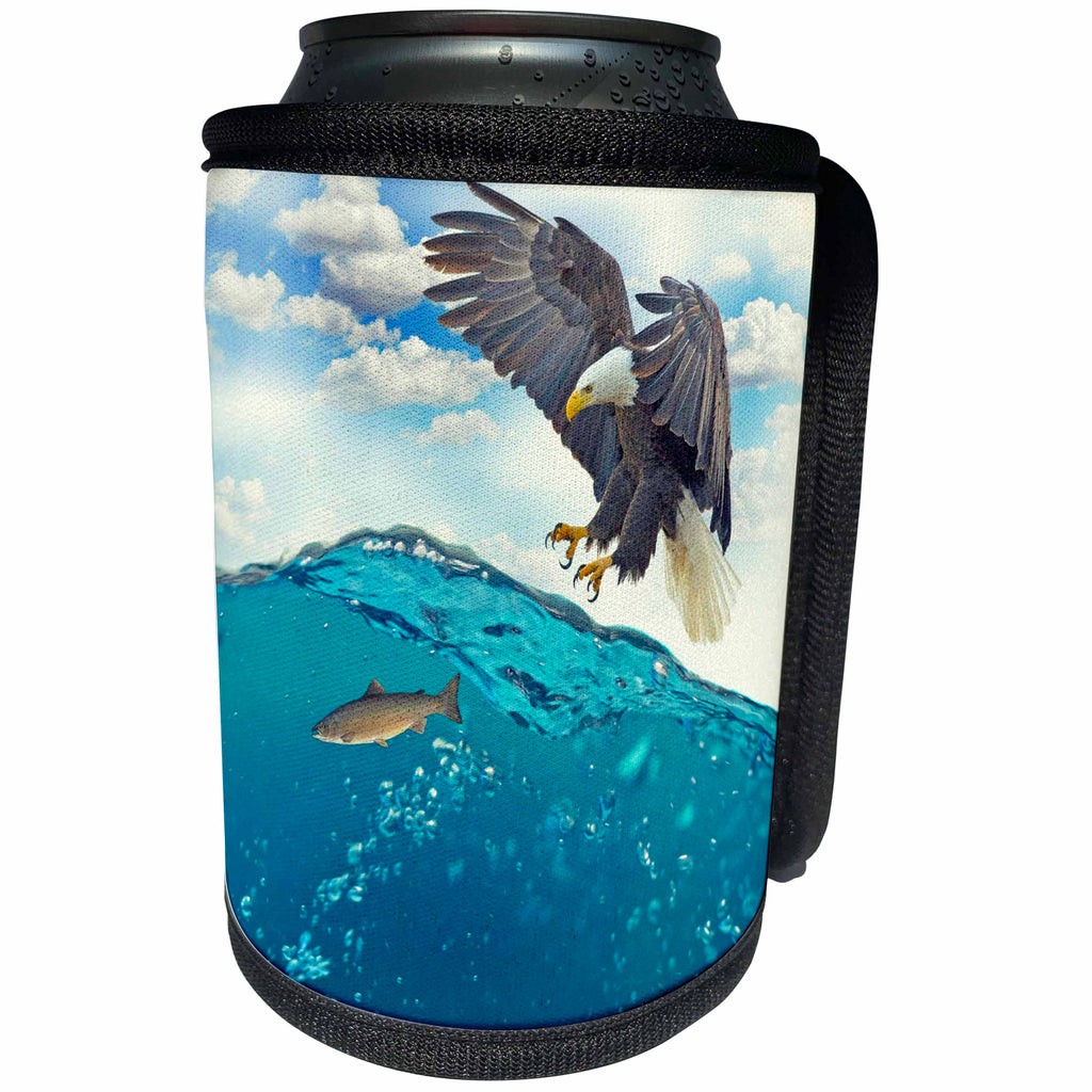 3dRose Sven Herkenrath Animal - Hawk hunting a Fish Wild Design Art Animal Nature Eagle Hawk hunting Eagle - Can Cooler Bottle Wrap (cc_254361)