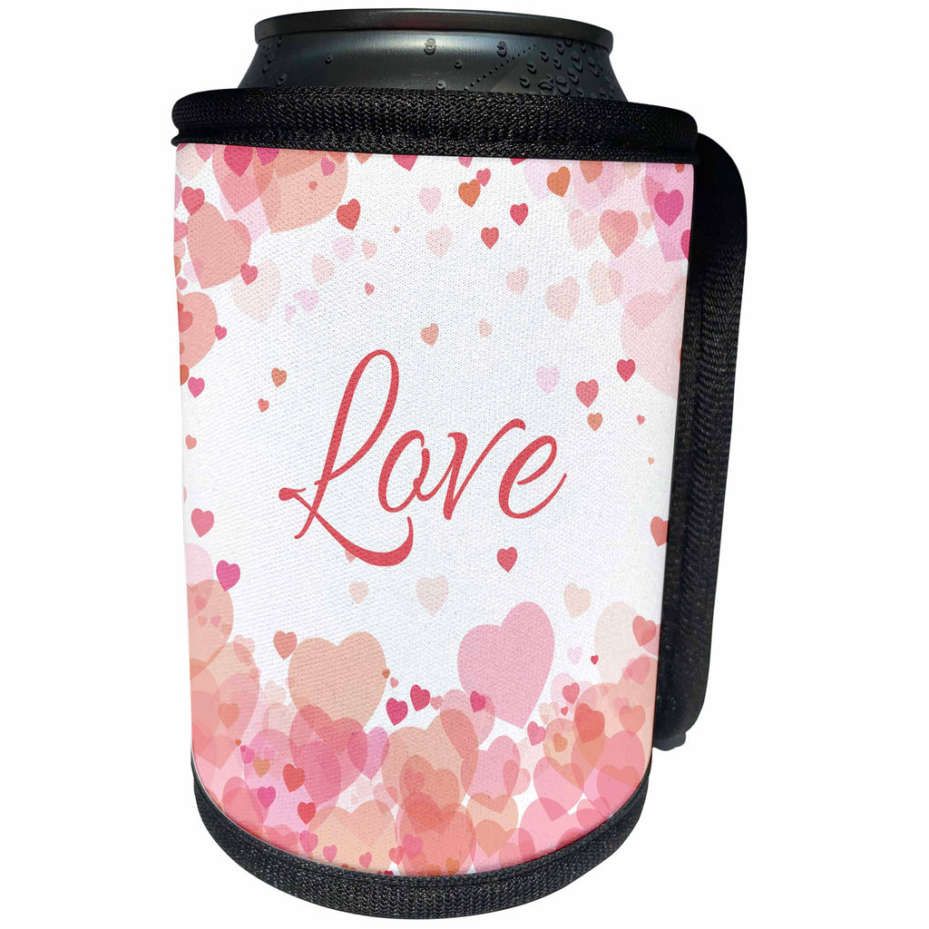 3dRose Sven Herkenrath Letters - Pink and rose Hearts border Word Love white Background Wedding Valentine - Can Cooler Bottle Wrap (cc_254363)