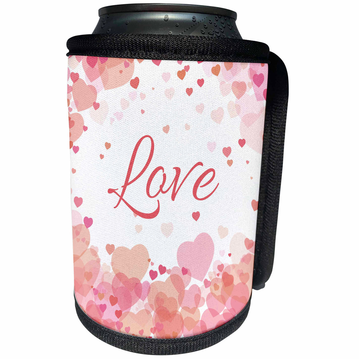 3dRose Sven Herkenrath Letters - Pink and rose Hearts border Word Love white Background Wedding Valentine - Can Cooler Bottle Wrap (cc_254363)