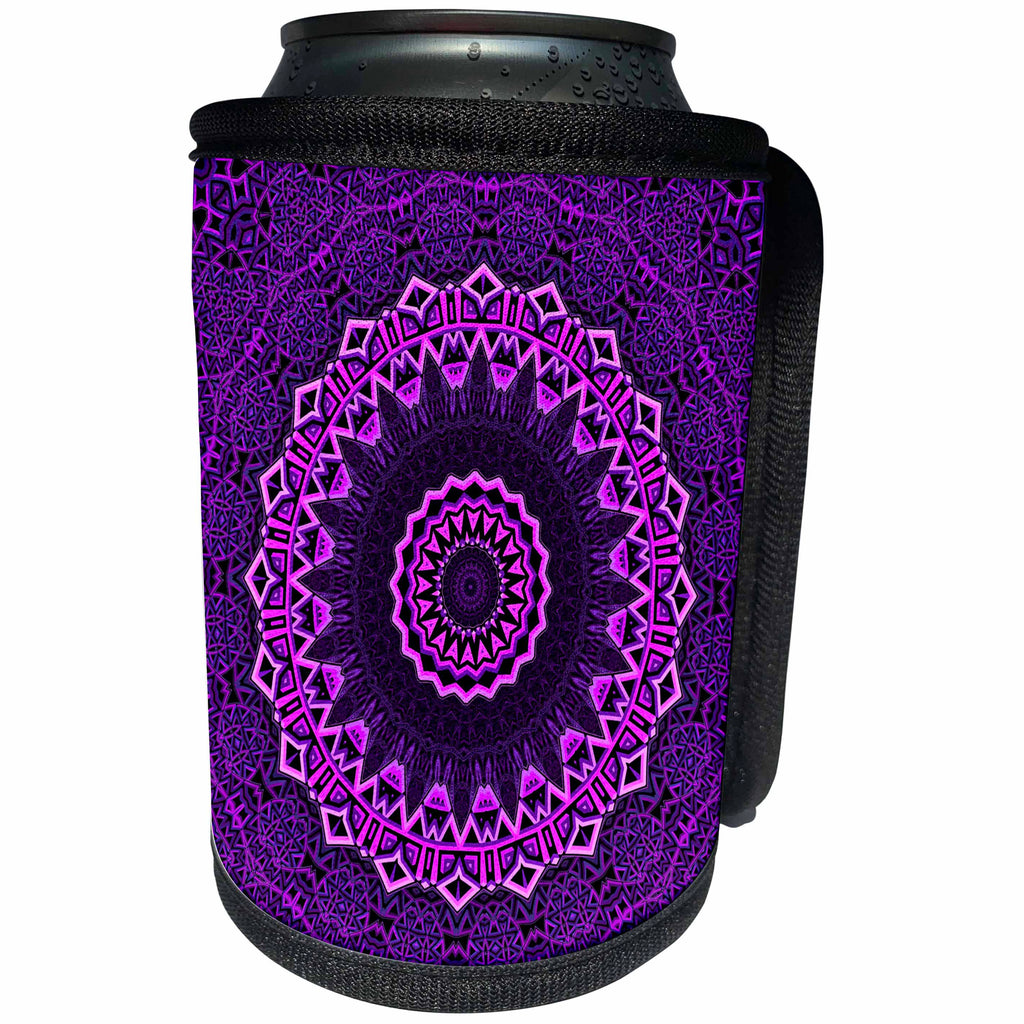 3dRose Sven Herkenrath Symbol - Purple Hypnotic Abstract Design Circle Swirl Graphic Psychedelic - Can Cooler Bottle Wrap (cc_254365)