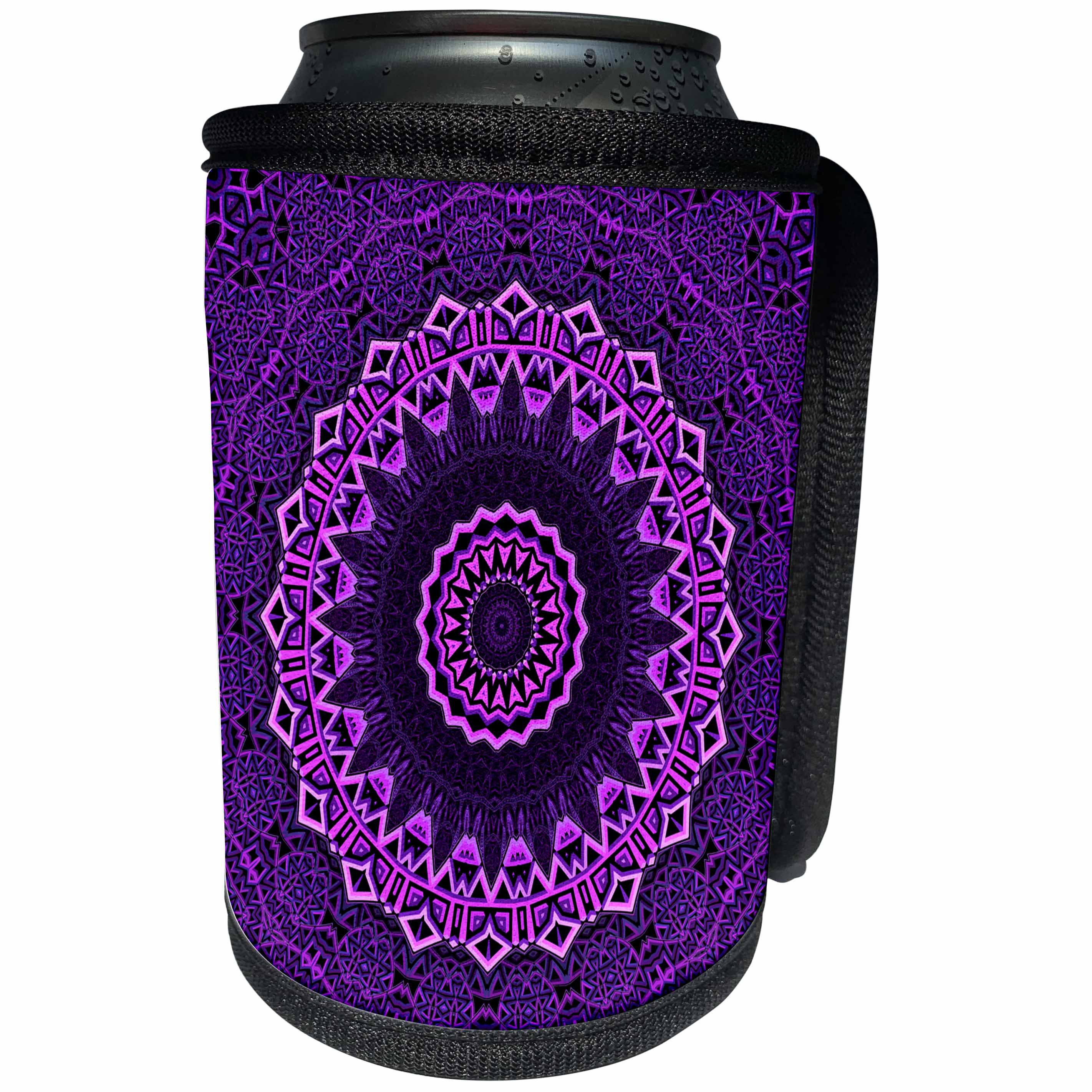 3dRose Sven Herkenrath Symbol - Purple Hypnotic Abstract Design Circle Swirl Graphic Psychedelic - Can Cooler Bottle Wrap (cc_254365)