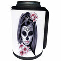 3dRose Sven Herkenrath Skull - Female Skull with pink Flowers in Hair Black White Gothic Day of the Dead - Can Cooler Bottle Wrap (cc_254366)
