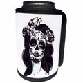 3dRose Sven Herkenrath Skull - Female Skull with Flowers in Hair Gothic Day of the Dead - Can Cooler Bottle Wrap (cc_254367)