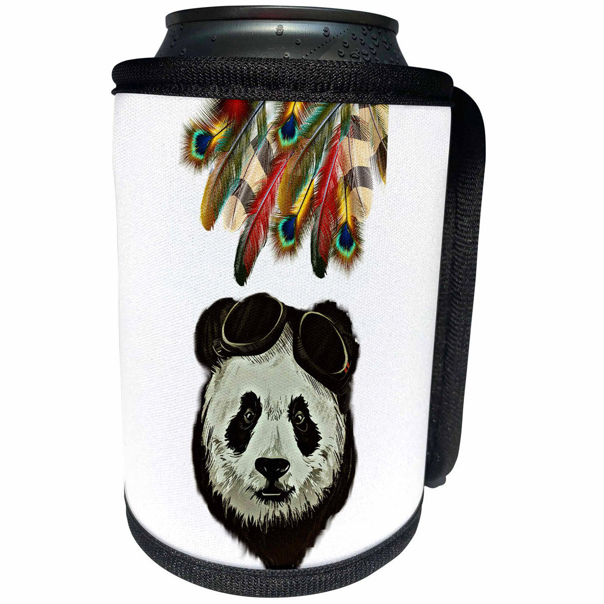 3dRose Sven Herkenrath Animal - Panda Bear Glasses with colorful Peacocks Wild Design Art Animal Nature - Can Cooler Bottle Wrap (cc_254374)