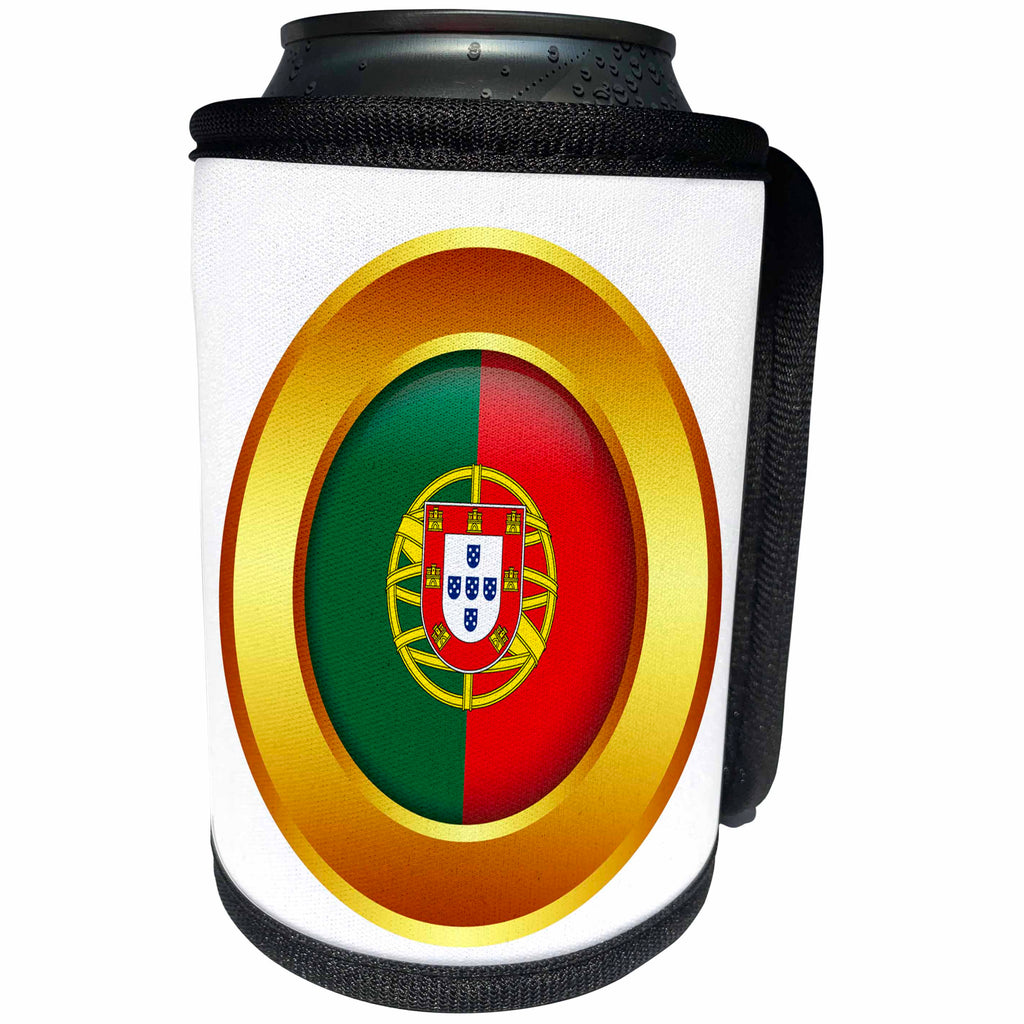 3dRose Sven Herkenrath Flags - Red and Green Portugal Flag golden Border round Symbol Country Nation - Can Cooler Bottle Wrap (cc_254379)