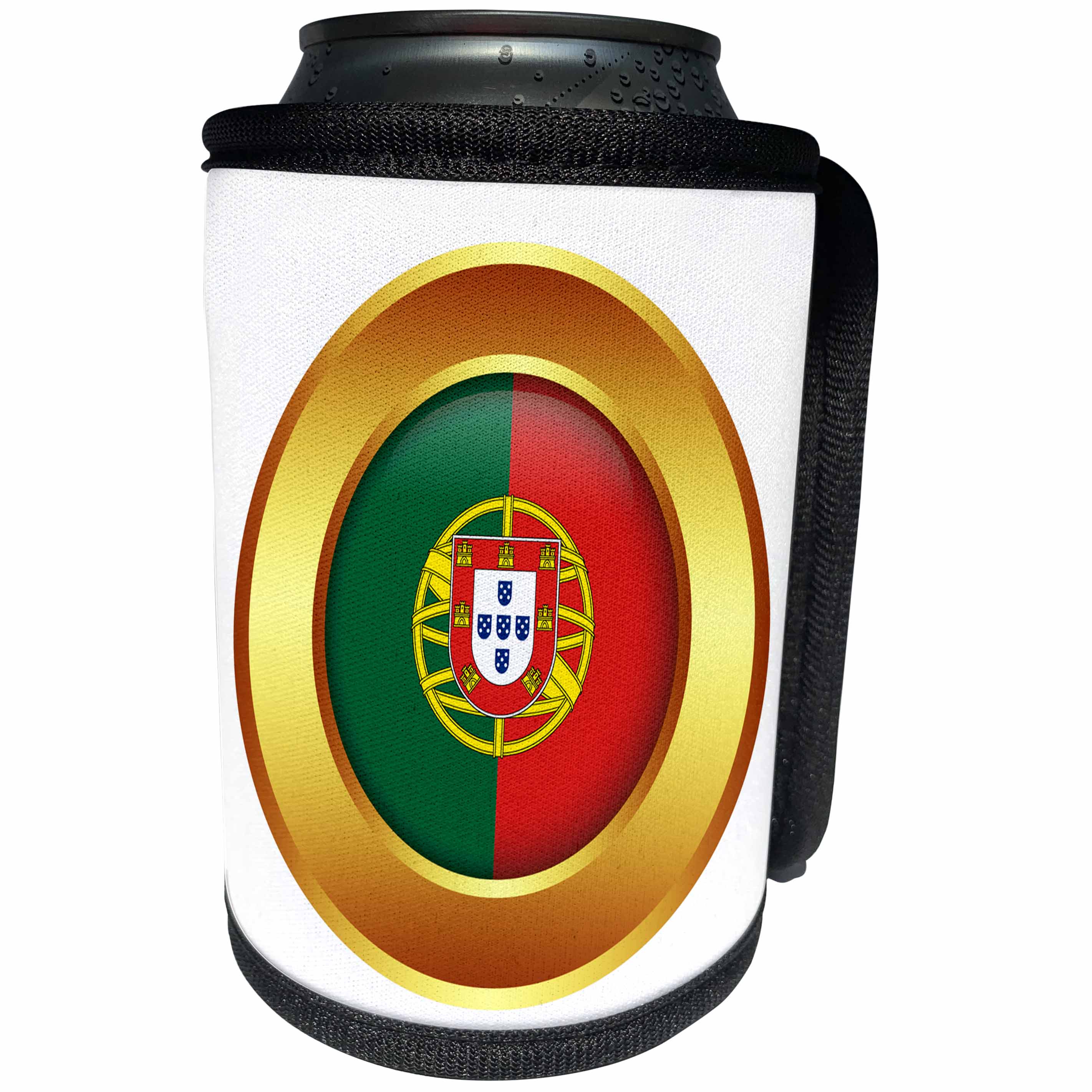 3dRose Sven Herkenrath Flags - Red and Green Portugal Flag golden Border round Symbol Country Nation - Can Cooler Bottle Wrap (cc_254379)