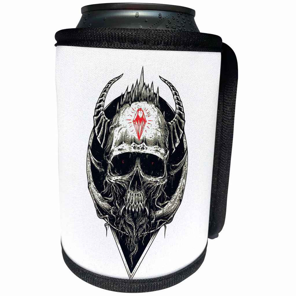 3dRose Sven Herkenrath Skull - Black and White Demon Skull with Horns Horror Halloween Abstract Gothic - Can Cooler Bottle Wrap (cc_254382)