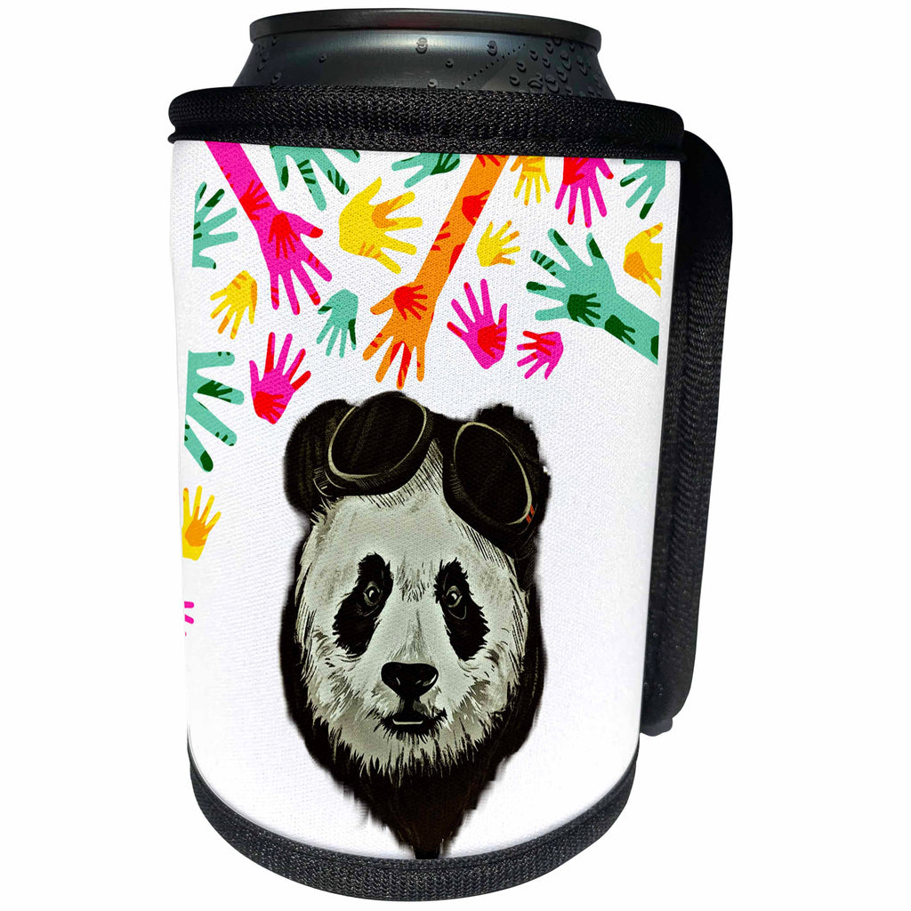 3dRose Sven Herkenrath Animal - Panda Bear Glasses with colorful Hands Wild Design Art Animal Nature - Can Cooler Bottle Wrap (cc_254390)