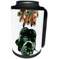 3dRose Sven Herkenrath Animal - Black Pug Dog with Glasses, white Background and colorful Peacock Feather - Can Cooler Bottle Wrap (cc_254409)