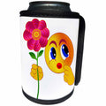 3dRose Happy yellow Smiley Pink Flower Present Valentines Day - Can Cooler Bottle Wrap (cc_254411)