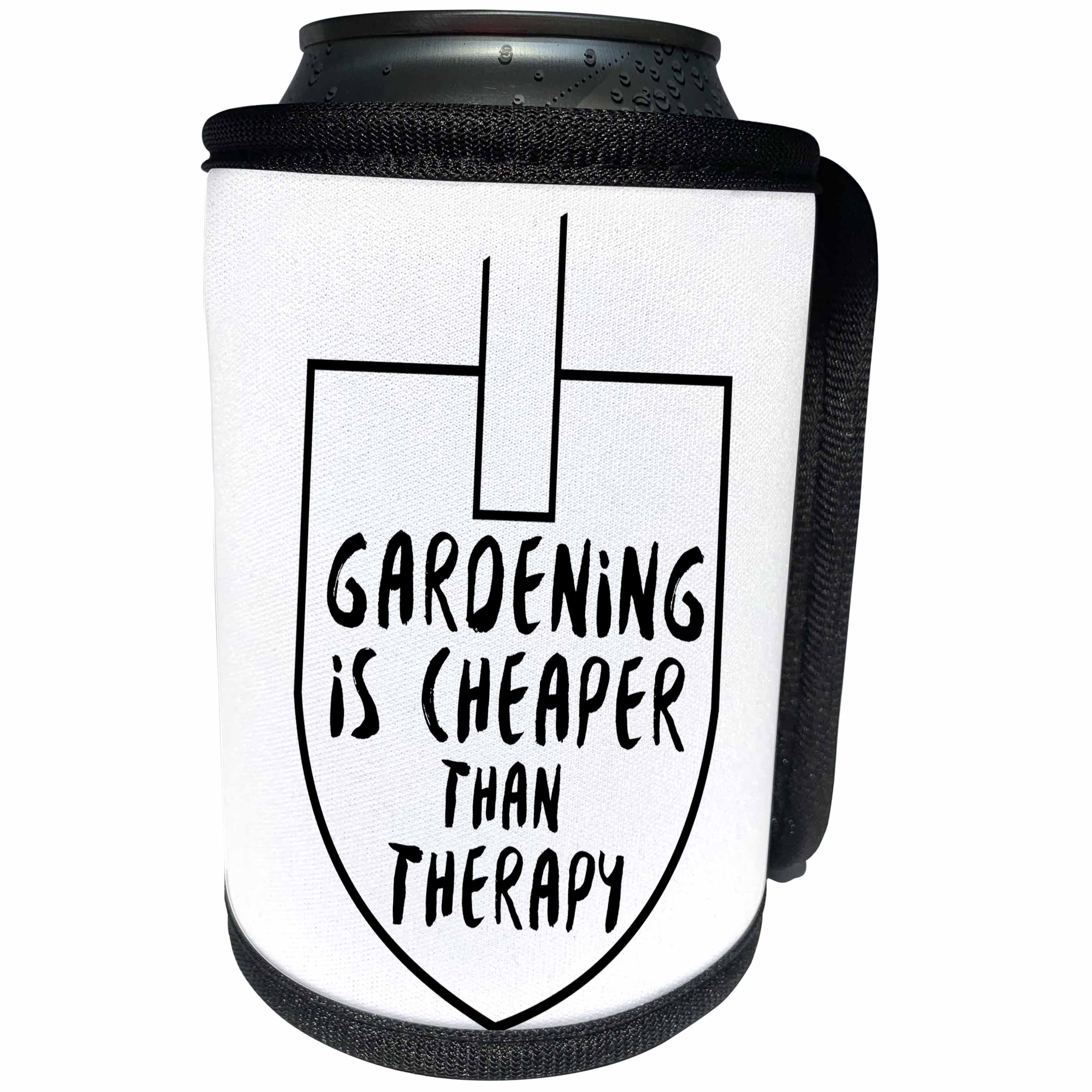 3dRose Sven Herkenrath Quotes - Gardening is cheaper than Therapy Quote Phrase Trendy Work Spade - Can Cooler Bottle Wrap (cc_254416)