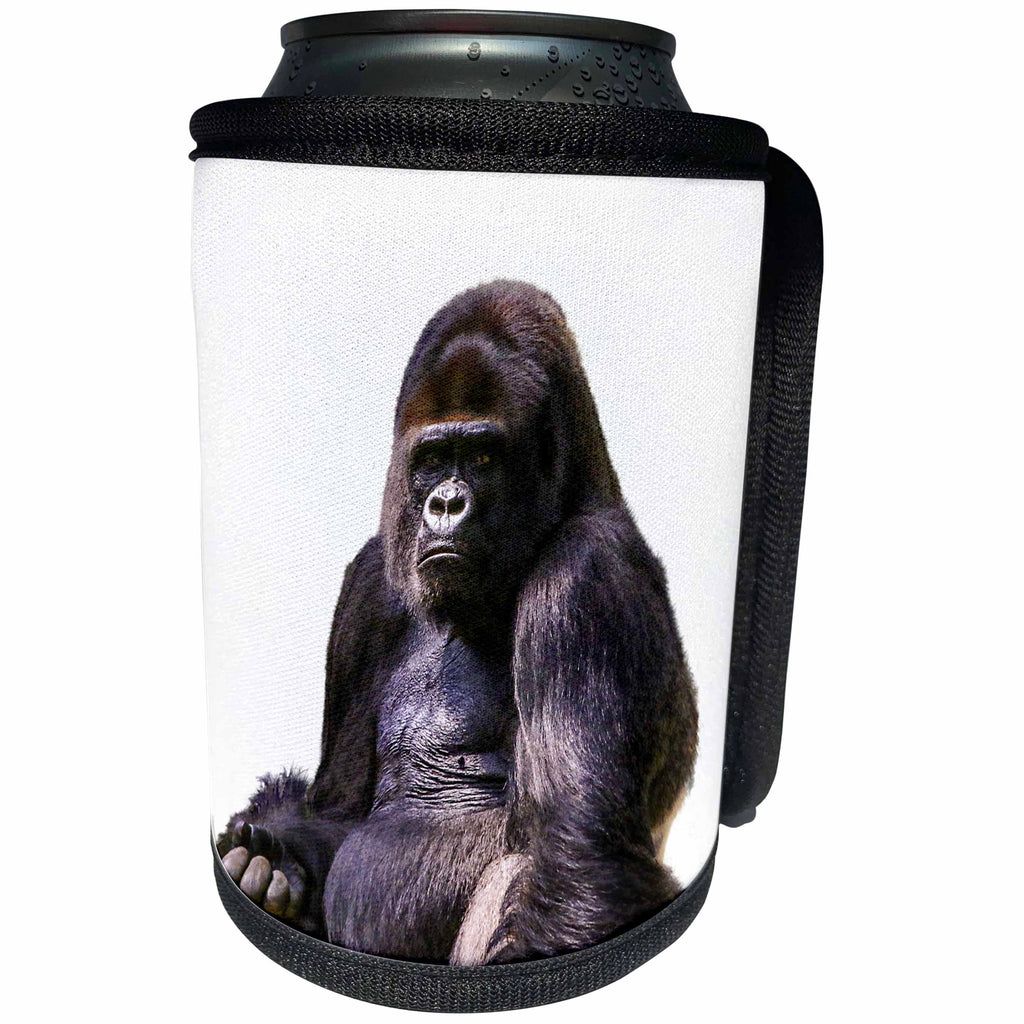 3dRose Sven Herkenrath Animal - Strong Black Big Gorilla Monkey Animal Nature Design Photograph - Can Cooler Bottle Wrap (cc_254419)