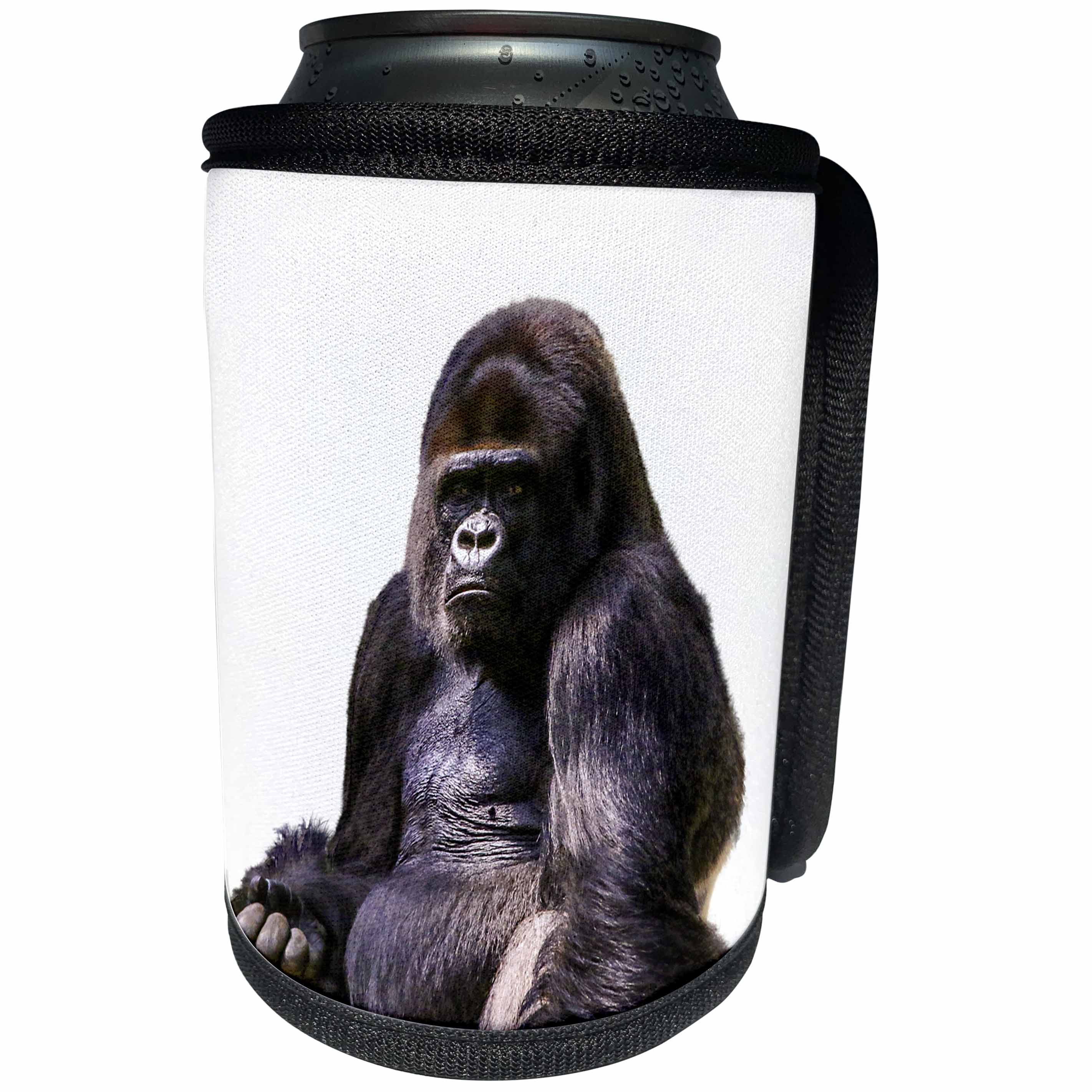 3dRose Sven Herkenrath Animal - Strong Black Big Gorilla Monkey Animal Nature Design Photograph - Can Cooler Bottle Wrap (cc_254419)