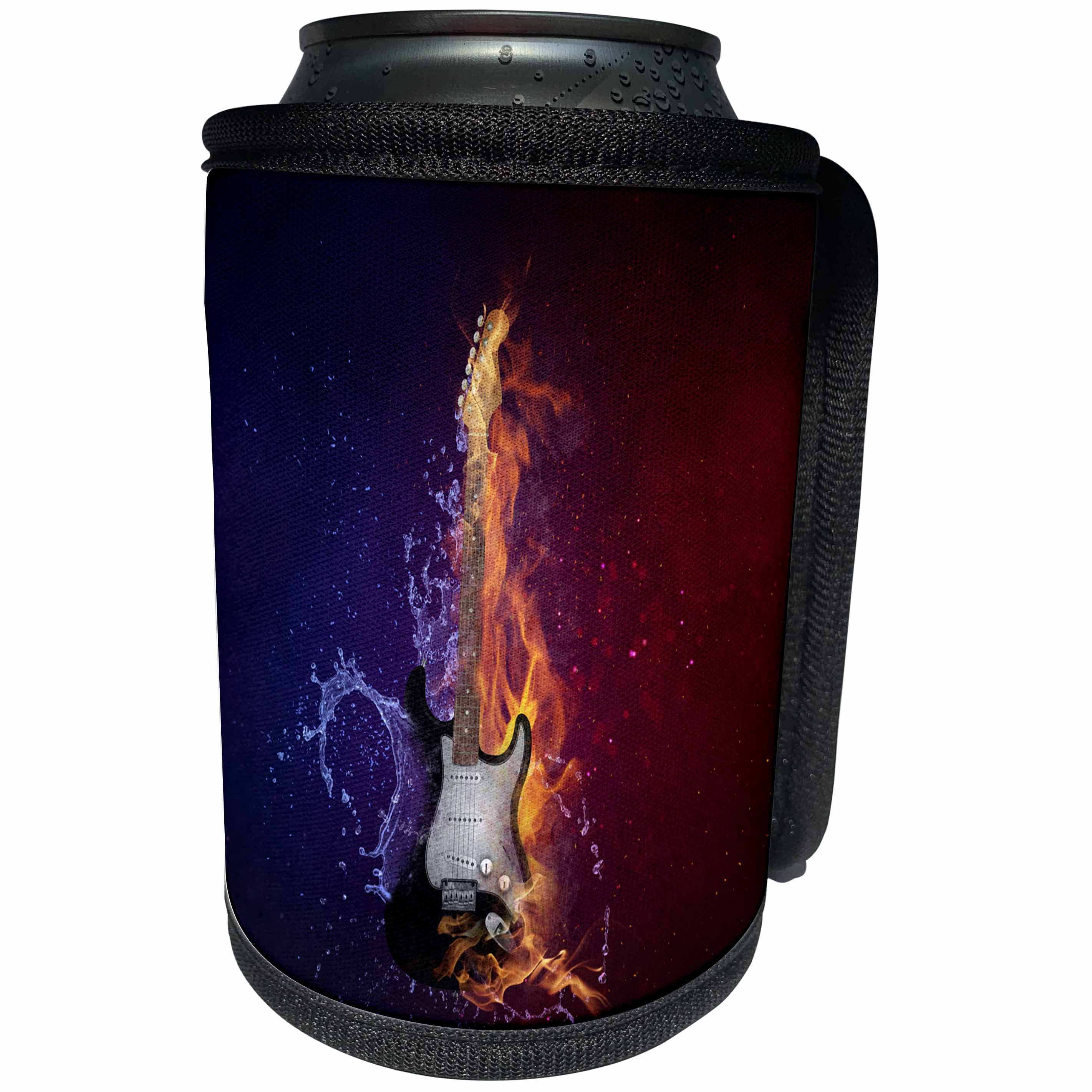 3dRose Sven Herkenrath Abstract - Electric Guitar half Water half Fire Rock Music with dark Background - Can Cooler Bottle Wrap (cc_254420)