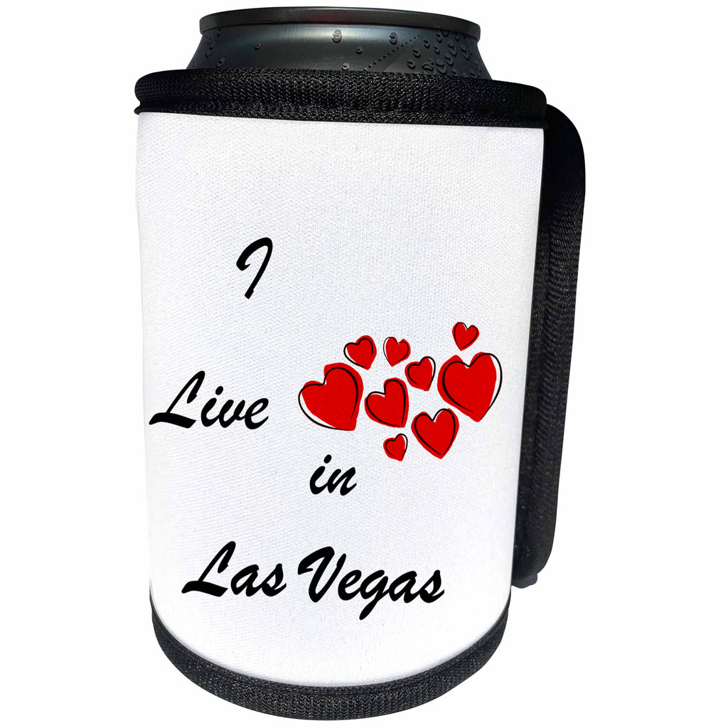 3dRose Sven Herkenrath Cities - I Live in Las Vegas with Hearts of Love America US - Can Cooler Bottle Wrap (cc_254431)