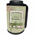 3dRose Beverly Turner Flora Design - Cherish the Moments, Flowered Frame with Bow, Green, Pink - Can Cooler Bottle Wrap (cc_254446)