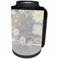 3dRose Beverly Turner Flora Design - Flowers of Pastel Creams, Yellow, and Gray with Gold Striped Bow - Can Cooler Bottle Wrap (cc_254448)