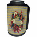 3dRose Beverly Turner Flora Design - Red, Cream, and Blue Flowered Wreath, Blue, Yellow Lined Background - Can Cooler Bottle Wrap (cc_254450)