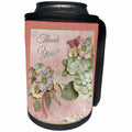 3dRose Beverly Turner Thank you Design - Pretty Pink, Cream Flowers, Butterfly, Rickrack, Lace, Thank you - Can Cooler Bottle Wrap (cc_254451)